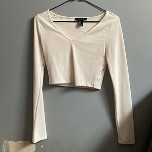 Cream/White Long Sleeve FOREVER21 Crop top